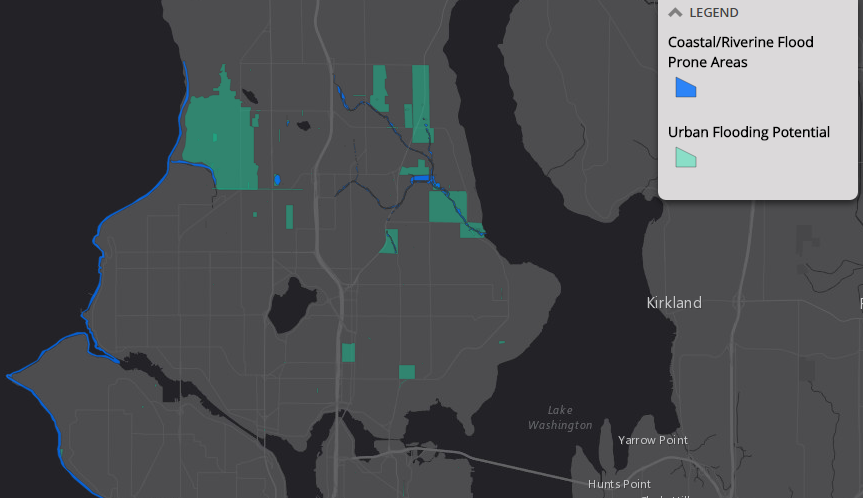 Areas prone to river, coastal, and urban flooding events. (City of Seattle)