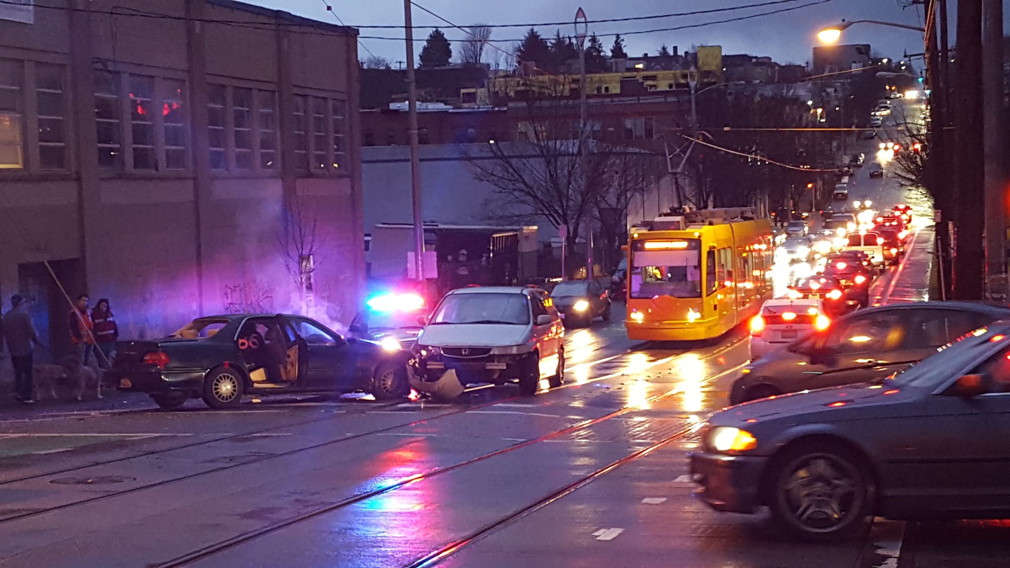 A crash delays the First Hill Streetcar. (Photo by Scott Bonjukian)