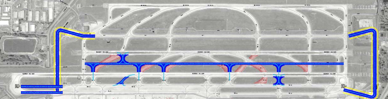 Redesigned taxiways to increase airfield capacity. (Port of Seattle)