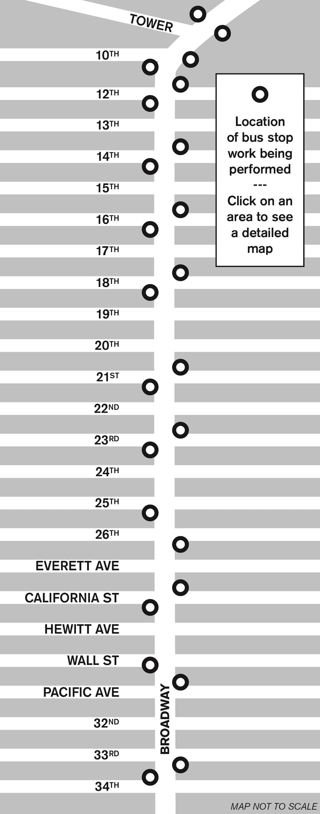 Map of bus stops to be enhanced by the Everett Transit project. (City of Everett)