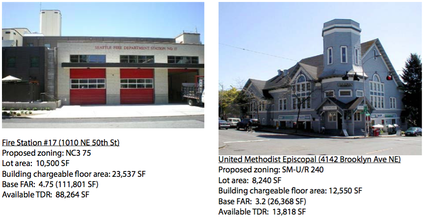 Examples of historic structures that would be able to send TDR. (City of Seattle)