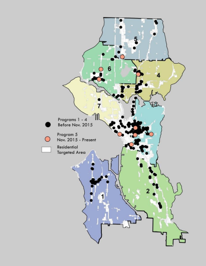 Locations of MFTE sites in Programs 1 through 5. (City of Seattle)