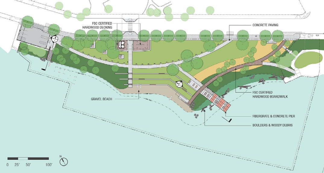 60% design concept for materials of Portage Bay Park. (City of Seattle / Walker Macy)