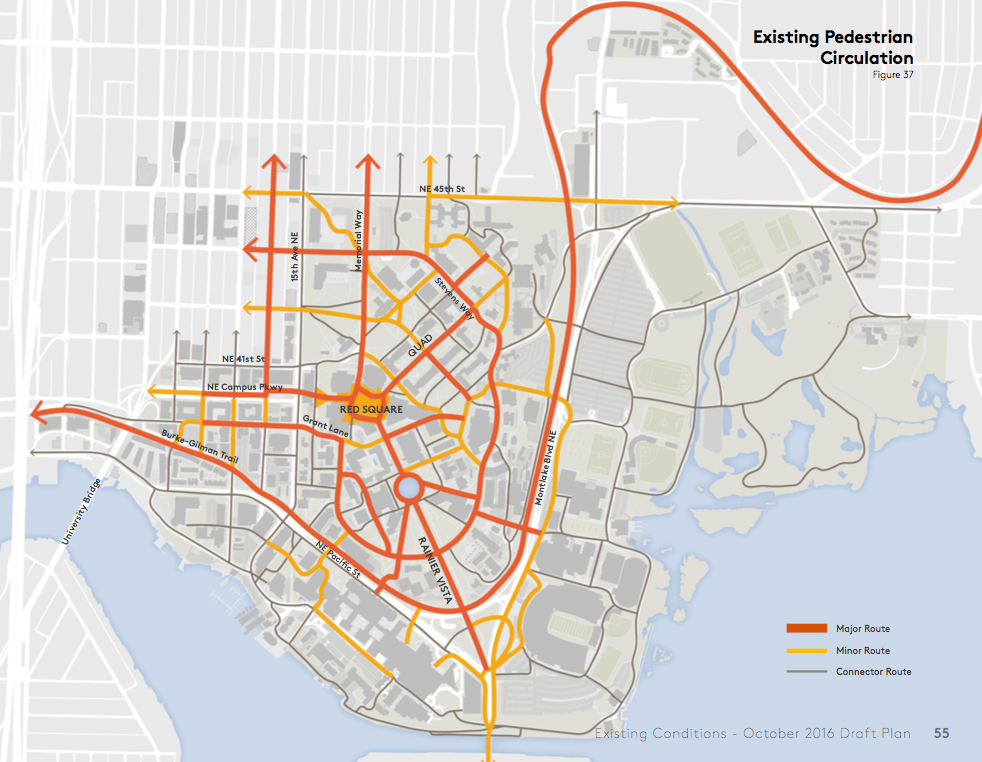 Existing pedestrian network throughout the campus. (University of Washington)