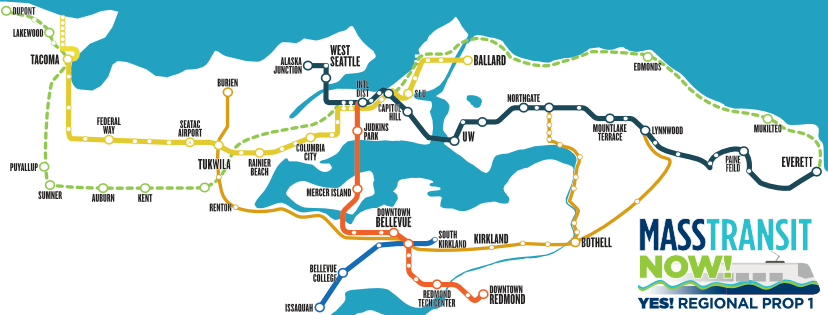 A spin on the Sound Transit system under ST3. West is upward facing instead of north. (Mass Transit Now) 