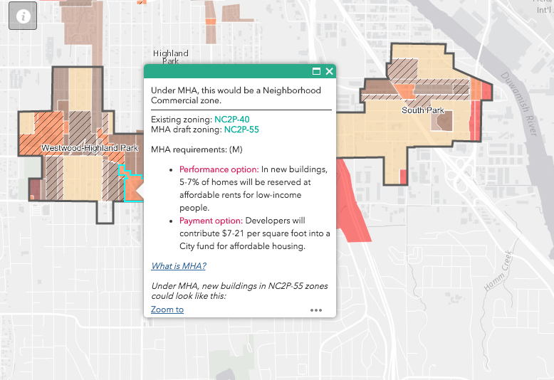 Pop-up window for a draft MHA rezone. (City of Seattle)