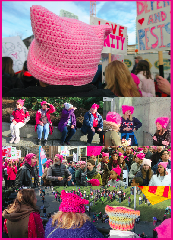 Pink hats worn proudly by many marchers on Saturday.