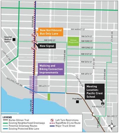 Existing and proposed transportation facilities for Ballard. (City of Seattle)