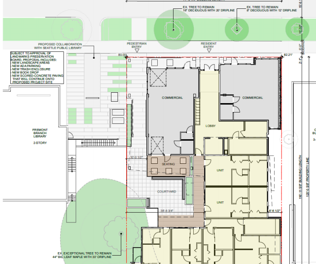 Proposed shared open space, landscaping, and private open space plan. (City of Seattle/ b9 architects)