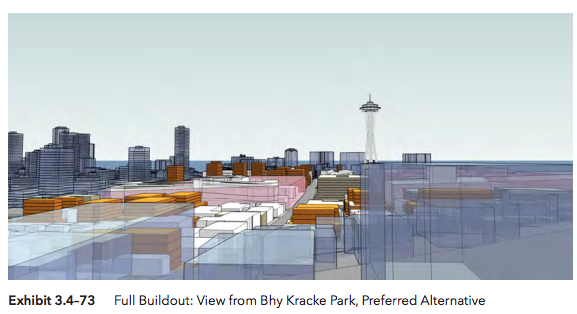 View from Bye Kracke Park under the Preferred Alternative scenario. (Hewitt Architecture / City of Seattle)