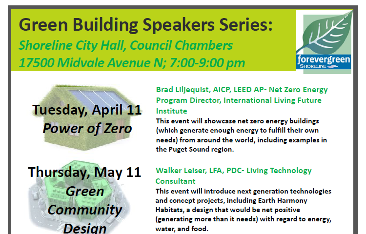 Shoreline To Hold Spring-Summer Green Building Speaker Series