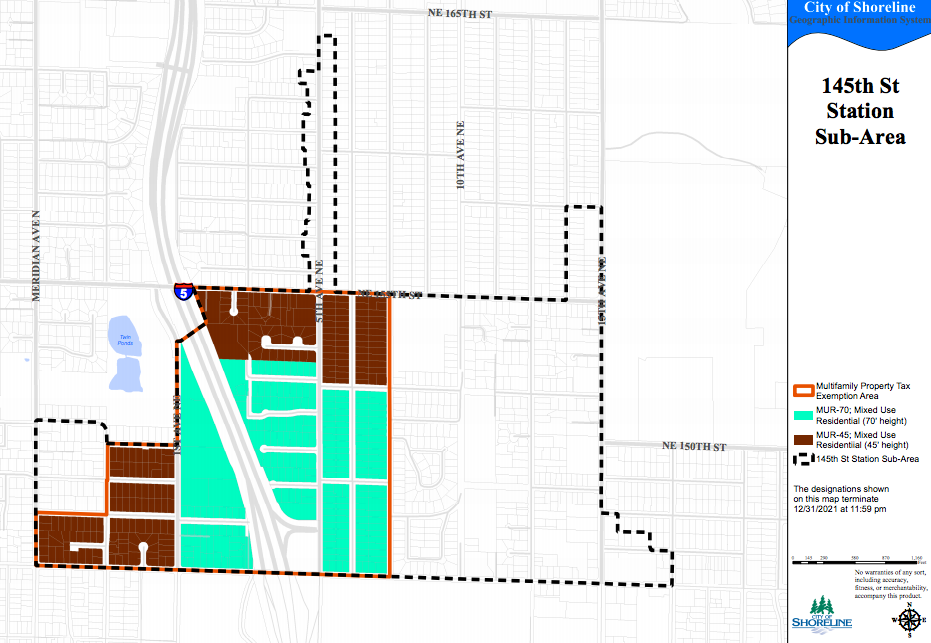 Map of the 145th Street Station area and the zones where MFTE proposals are permitted. (City of Shoreline)