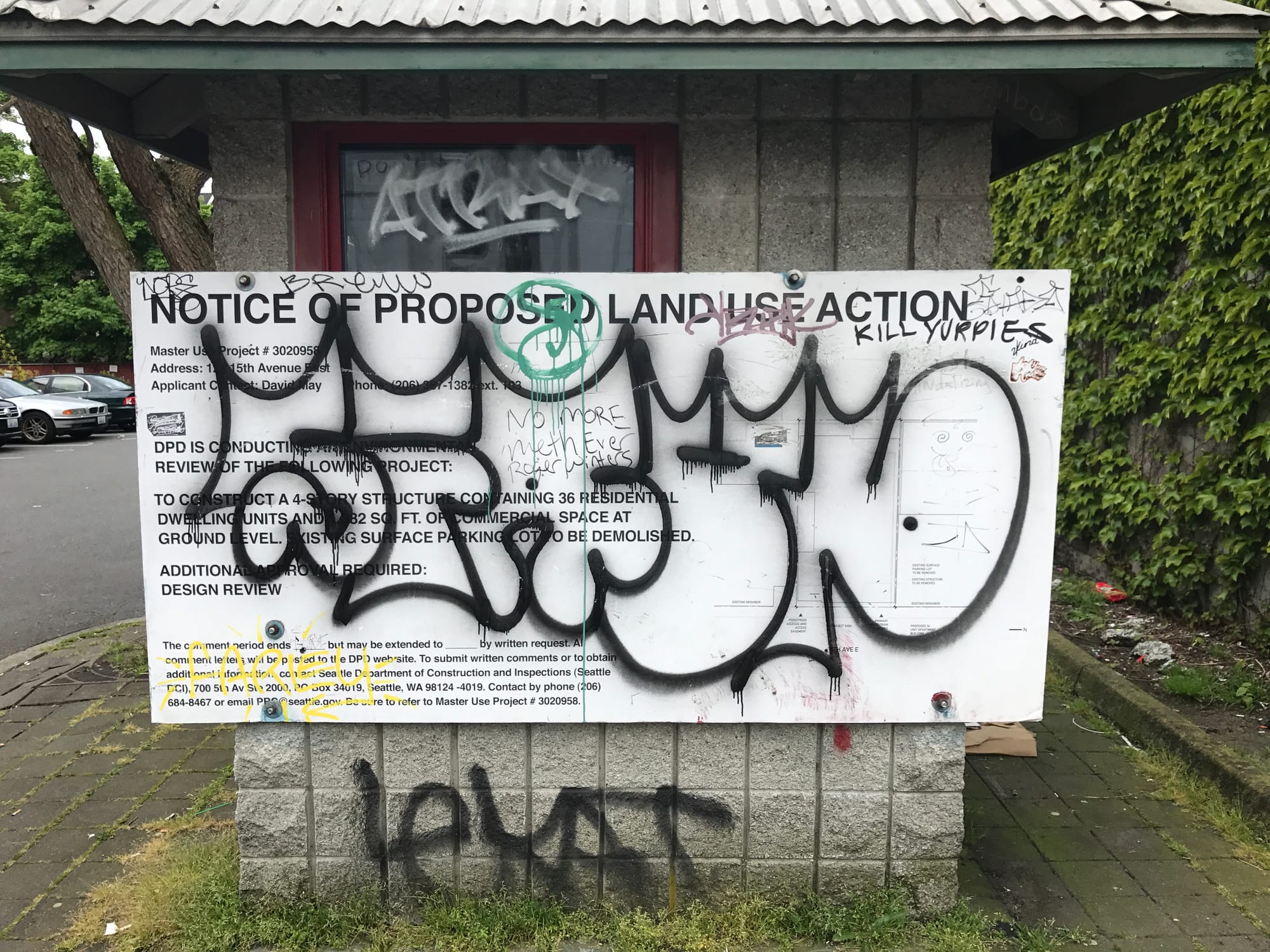 A large land use notice sign in Capitol Hill.
