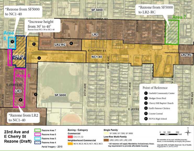Original urban design framework map for draft rezones for the 23rd and Cherry node. (City of Seattle)