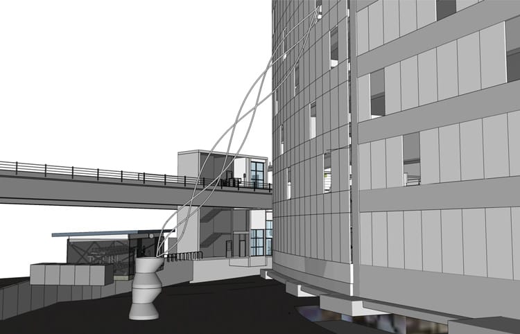 A helical truss attached to the future parking structure at 145th Street Station. (Sound Transit)