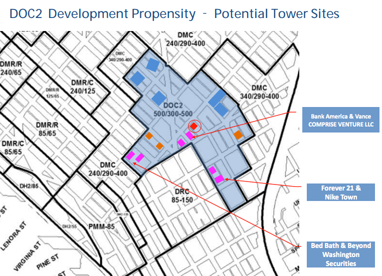 The fuchsia represents viable sites for the voluntary incentive. (City of Seattle / Via Architecture) 