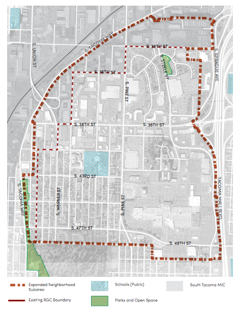 The RGC boundary is proposed to be expanded north and westward. (City of Tacoma)
