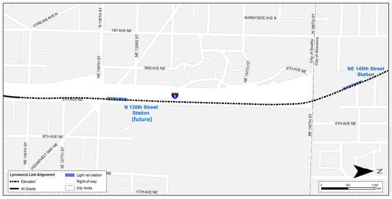 The general location of light rail facilities for Lynnwood Link. (City of Seattle)