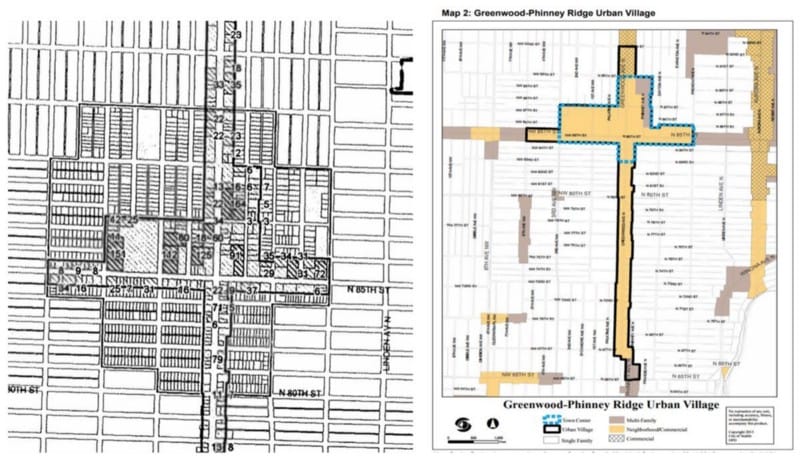 Left: Historic City of Seattle proposed urban village map.&nbsp;Right: Neighborhood planning gerrymandered map.