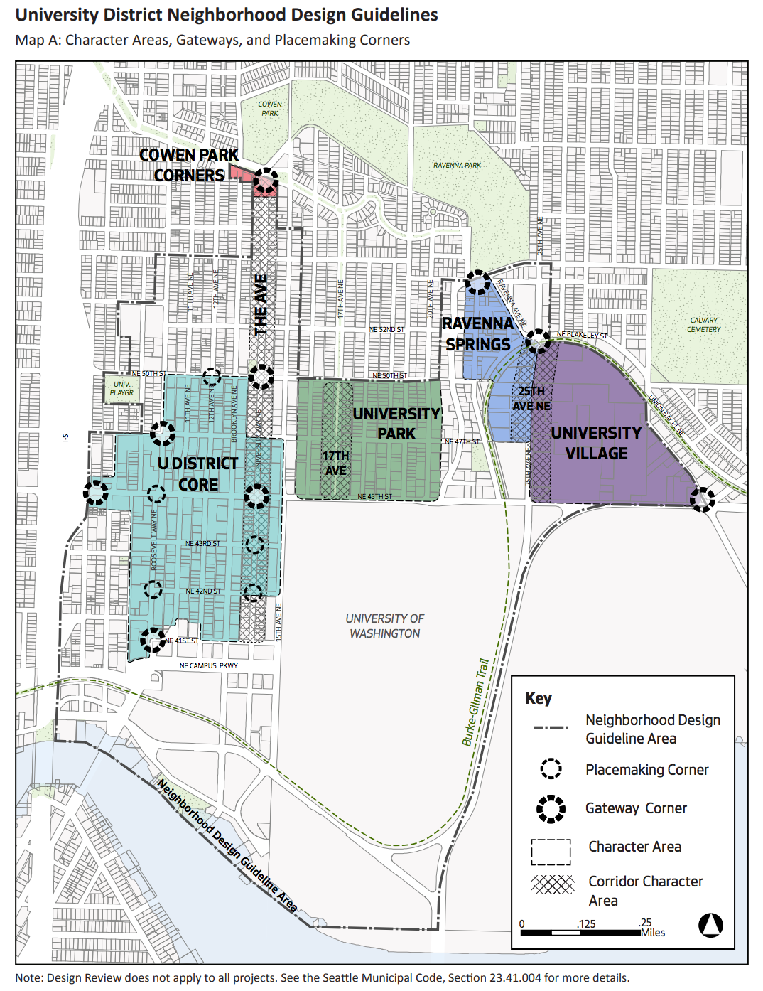 Proposed boundaries of design guideline requirements for the University District. (City of Seattle)