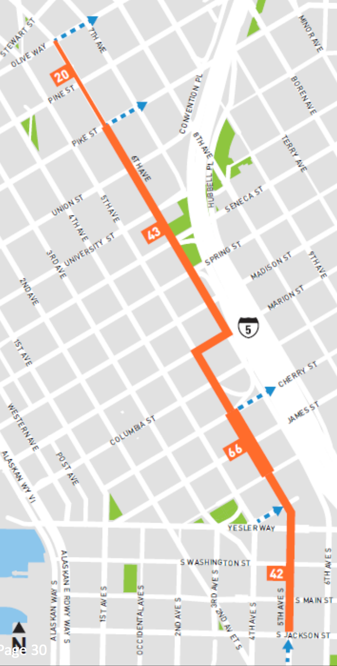 New Fifth Avenue and Six Avenue transit pathway. (City of Seattle)