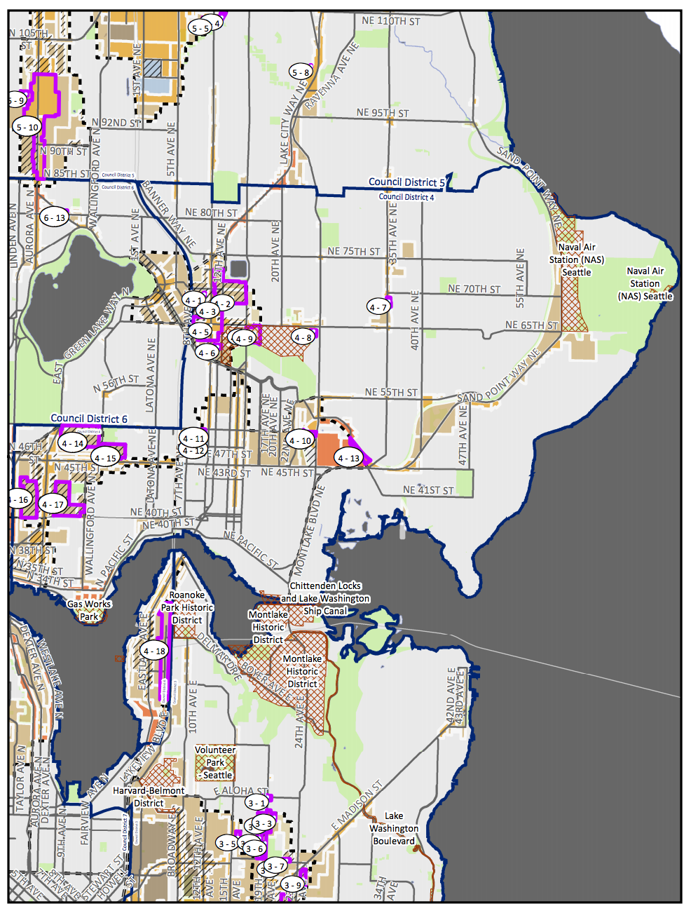 Council District 4 MHA rezone map with amendment proposals. (City of Seattle)