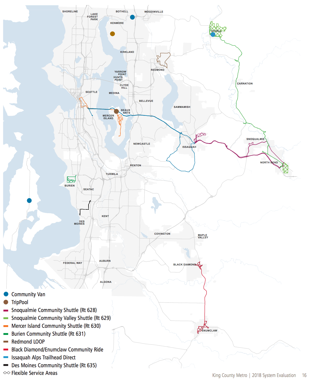 Microtransit programs in operation during Fall 2018. (King County)