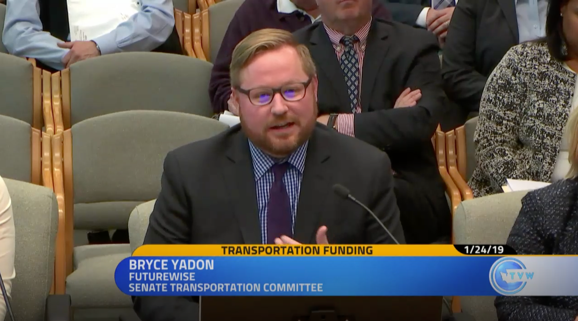 Yadon testifying to the Senate Transportation Committee. (TV Washington)