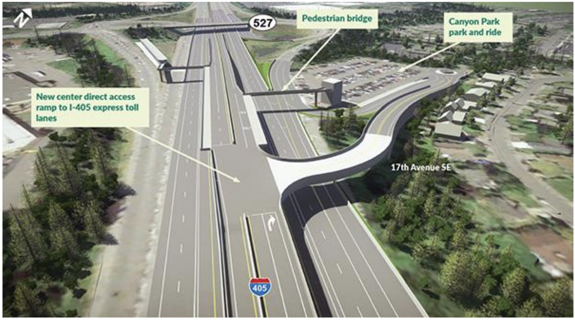 Design concept for the I-405 freeway stop and park-and-ride at Canyon Park. (WSDOT)