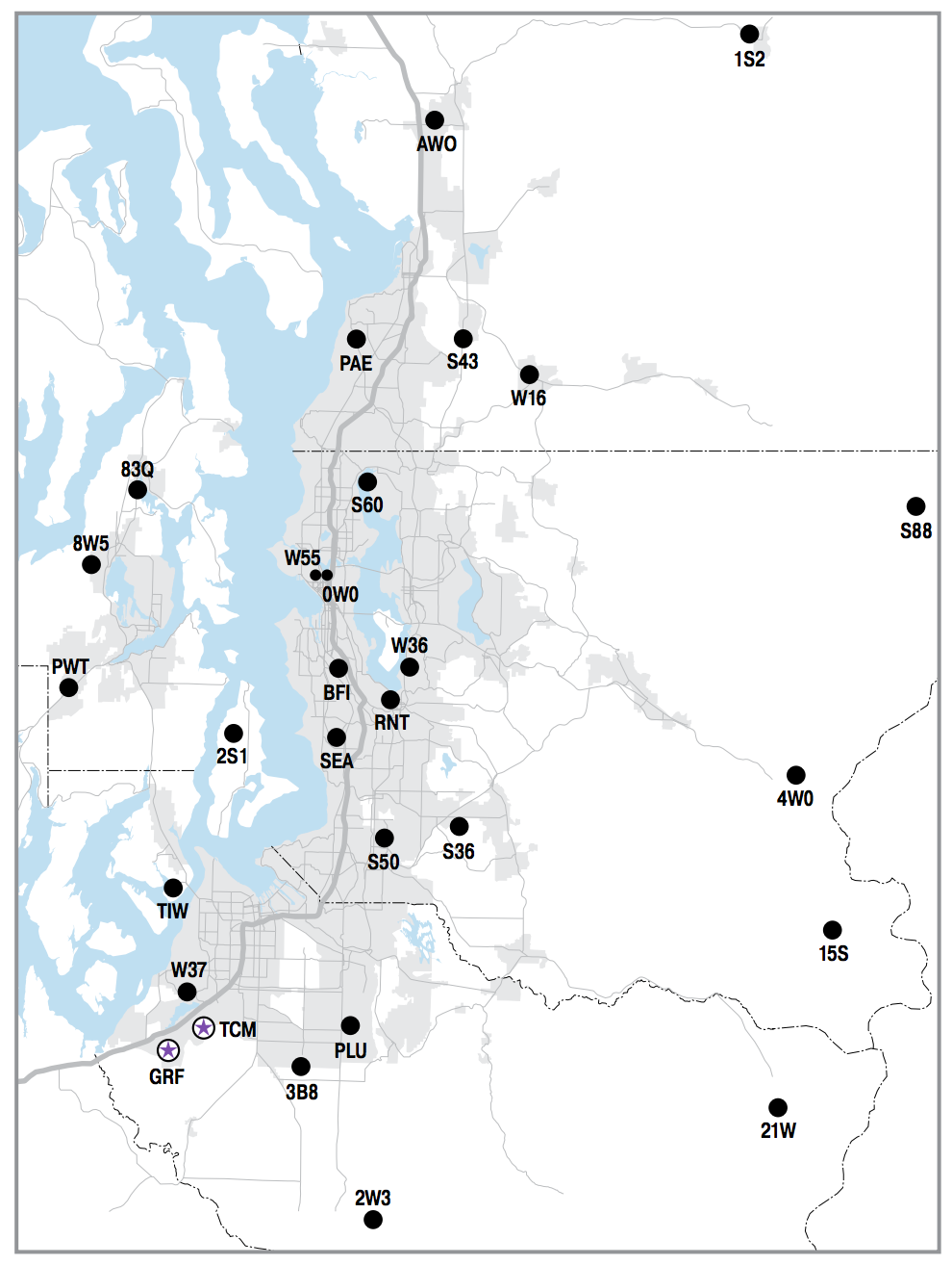 Airports in the four-county region. (PSRC)