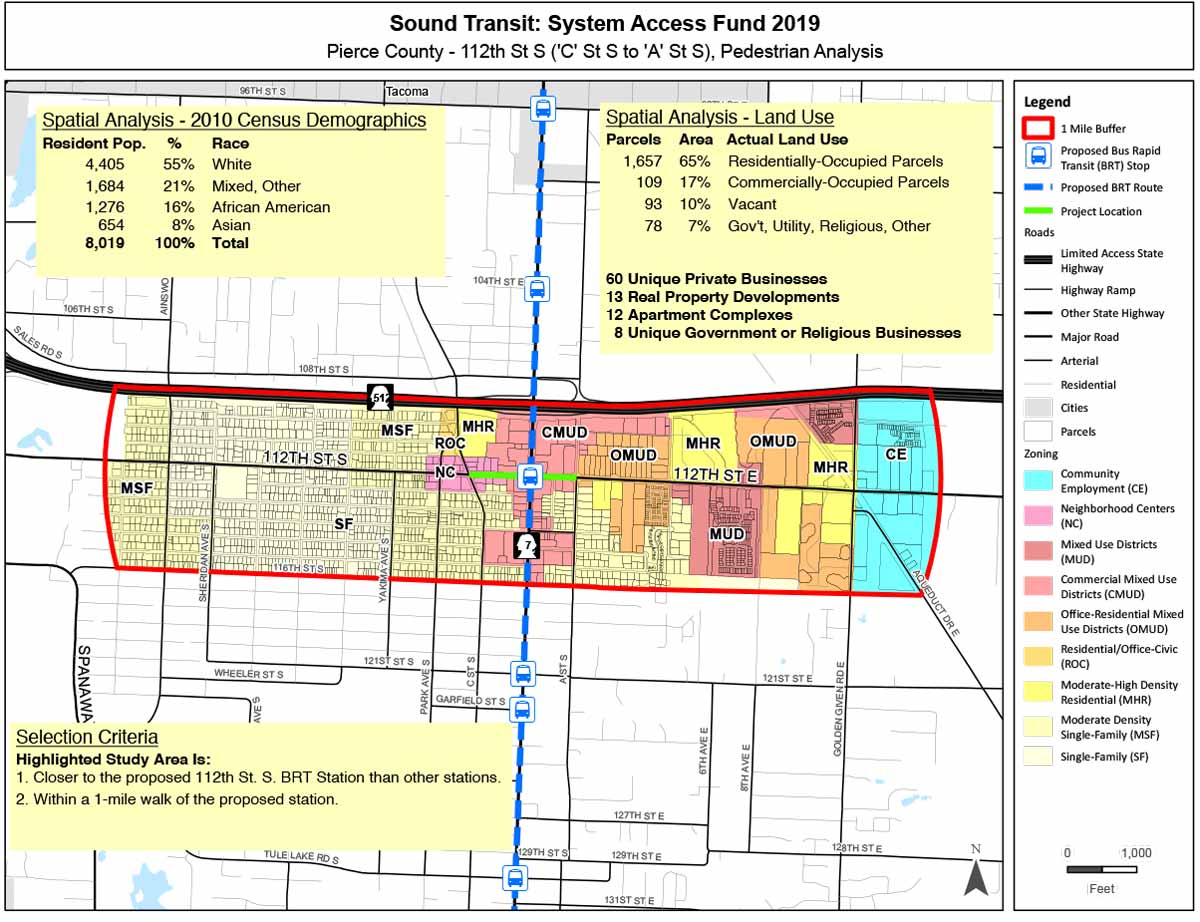 Proposed improvement locations along 112th St S in unincorporated Pierce County. (Sound Transit / Pierce County)