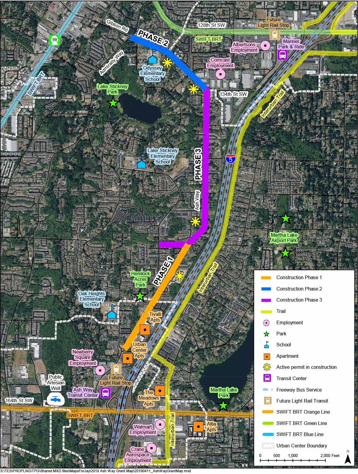 The Ash Way bike and pedestrian improvements would roll out between 2026 and 2030 for a total project cost of $2 million. (Sound Transit / Snohomish County)
