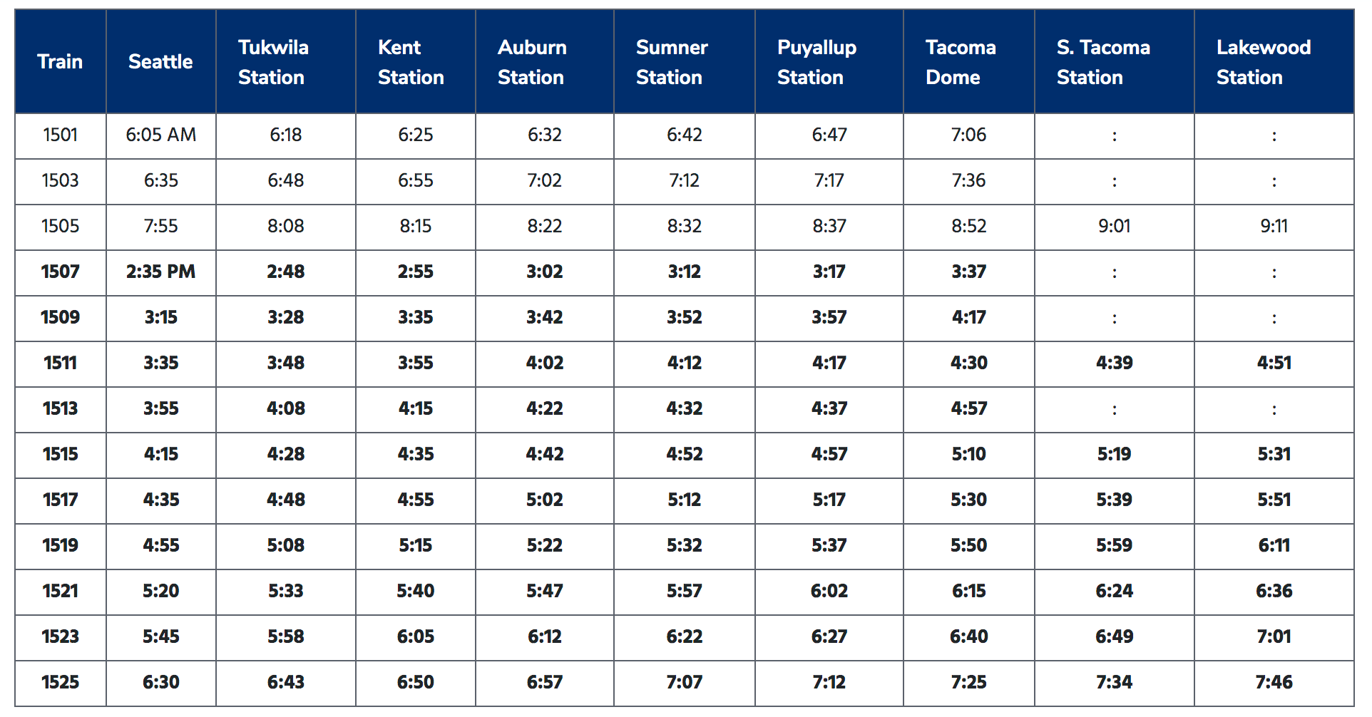 Existing southbound schedule. (Sound Transit)