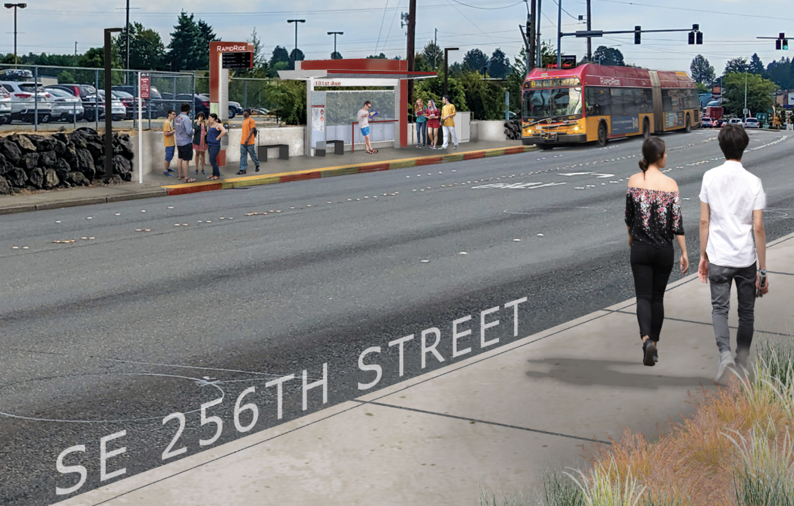 Rendering of a station on SE 256th St in Kent. (King County)