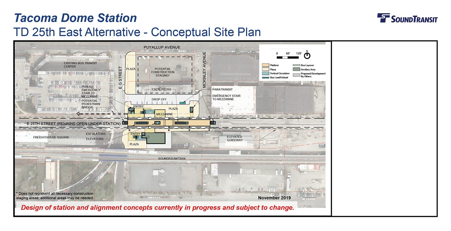 The conceptual station layout option for the Tacoma Dome Station TD 25th East Alternative. (Sound Transit)