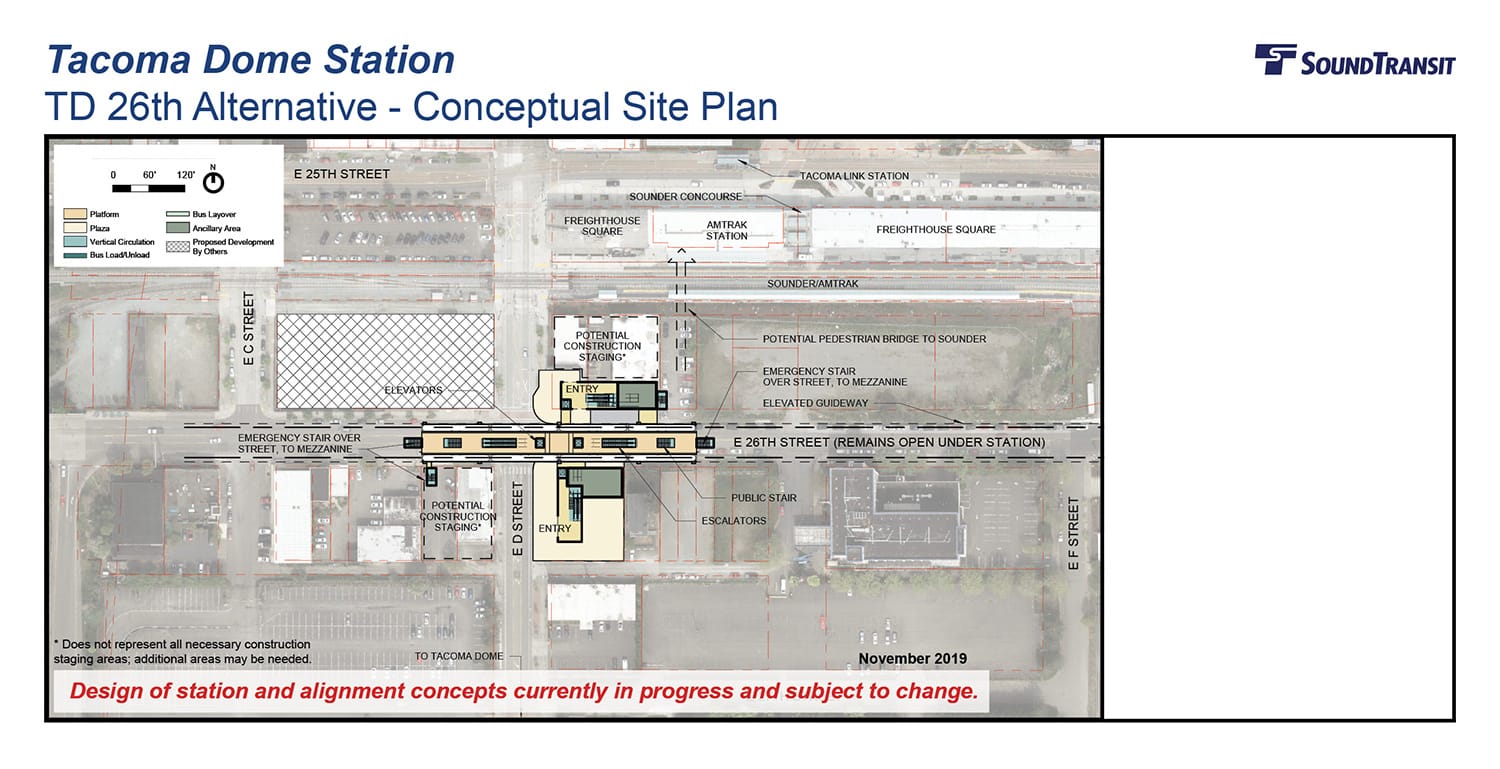 The conceptual station layout option for the Tacoma Dome Station TD 26th Alternative. (Sound Transit)