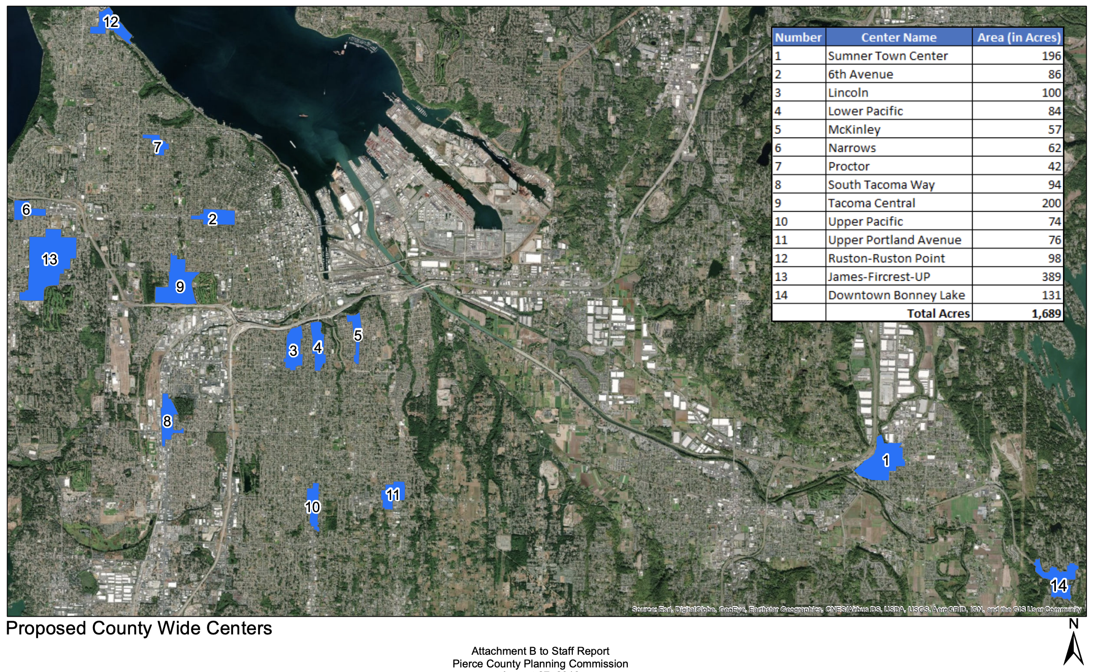 The proposed locations of Countywide Centers in Pierce County. (Pierce County)