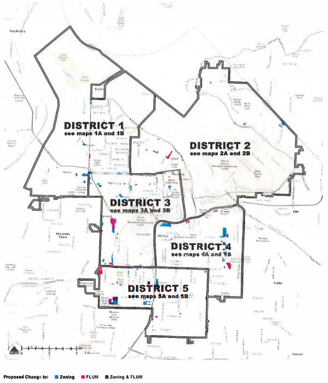 Areas of the city where zoning and FLUM changes were made. (City of Tacoma)