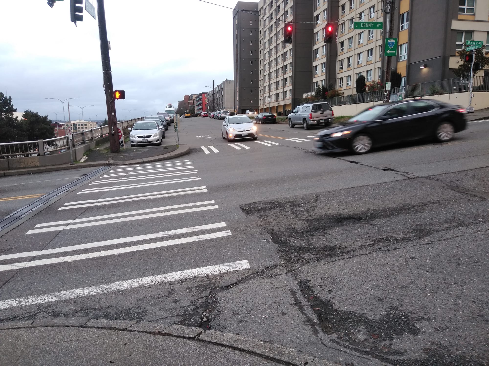 Denny and Melrose Avenue in Capitol Hill, where the protected bike lanes will end heading northbound (Photo by the author)