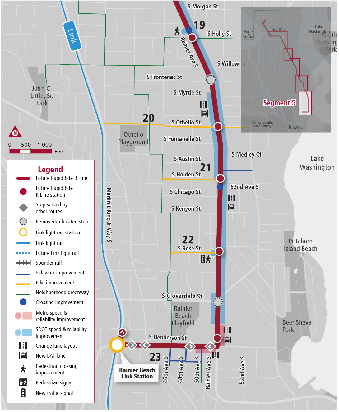 Segment 5 runs through Rainier Beach and includes a job over to Rainier Beach Station along Henderson Street. (King County Metro)