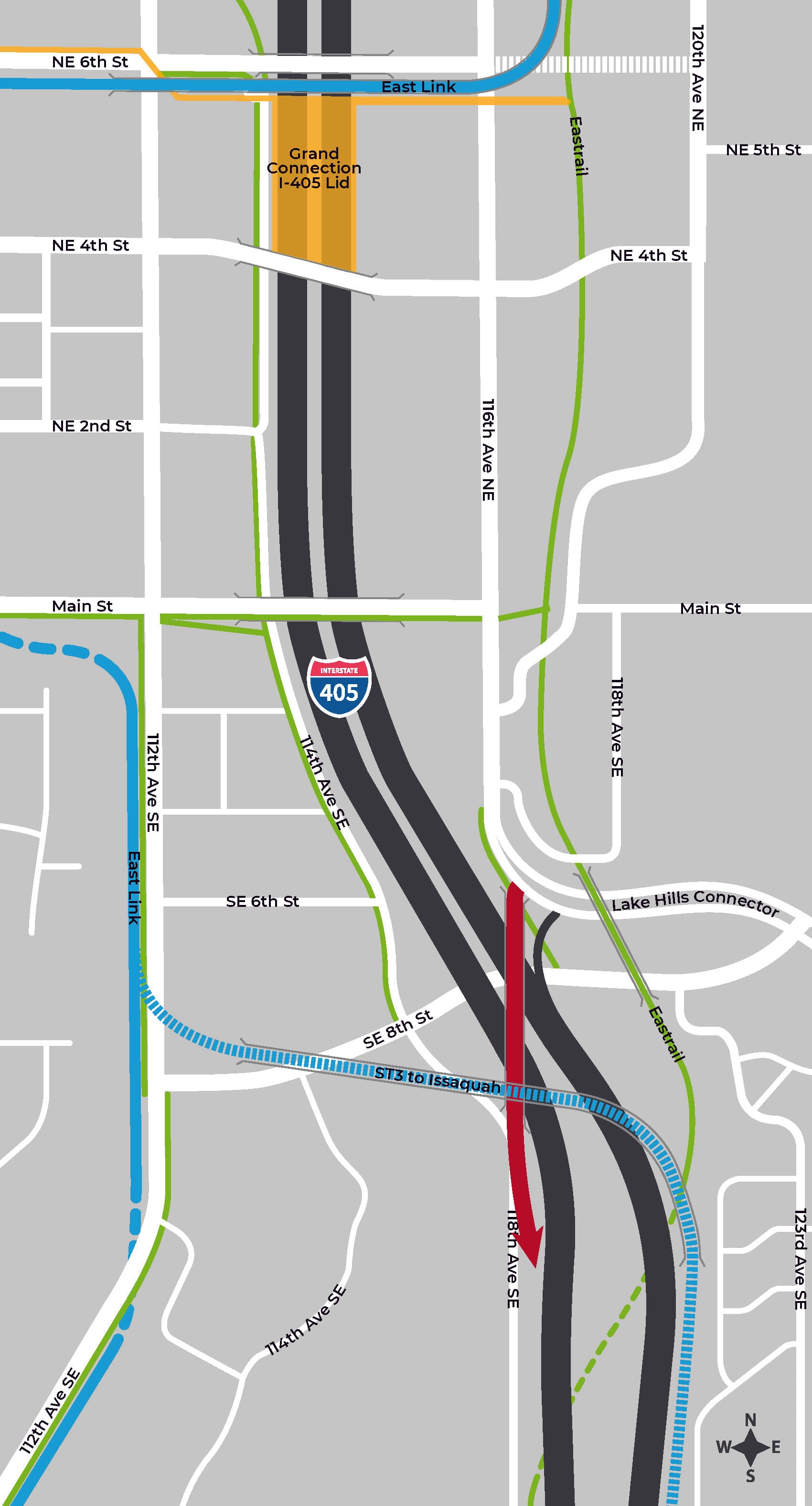 Option 2: Lake Hills Connector southbound on-ramp and close westbound to southbound on-ramp at NE 4th Street. (City of Bellevue)