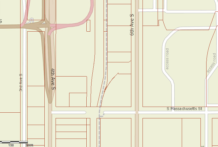 Some big weird lots north of S Massachusetts St.