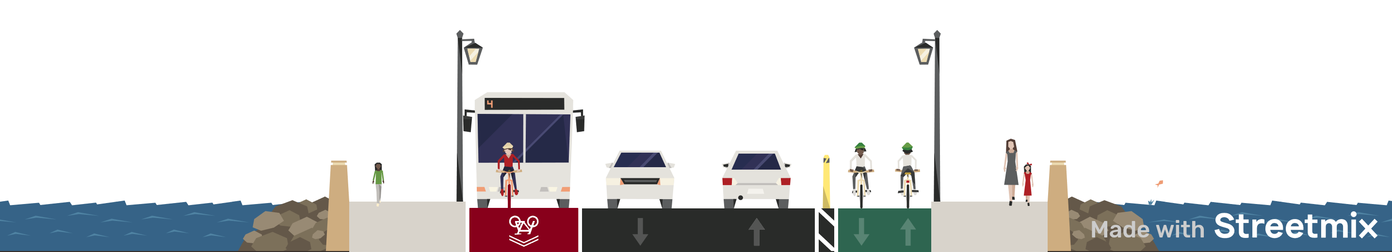 A rendering of the proposed two-way protected bike lane and transit- and bike-only lane proposed by Ballard-Fremont Greenways. (Credit: Ballard-Fremont Greenways)