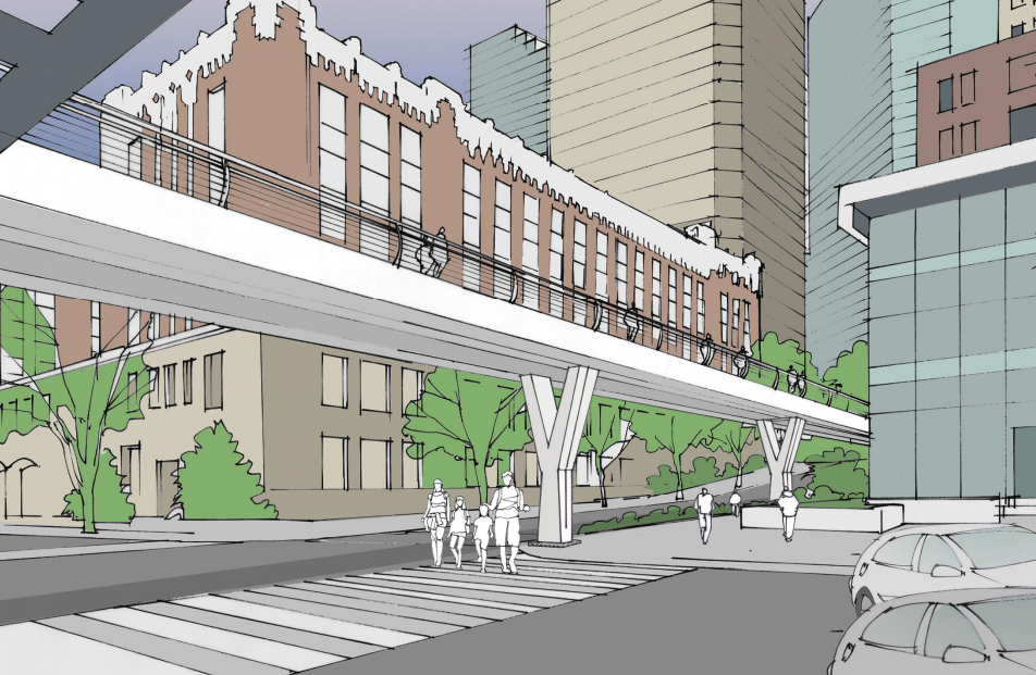 Drawing of bridge across Western Ave