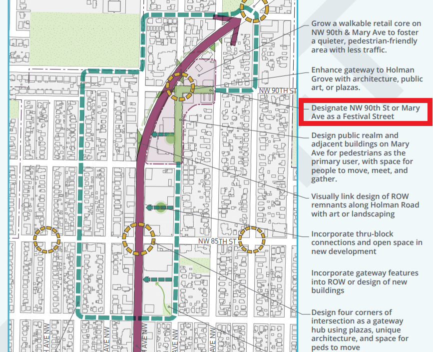 A map with the proposed crown hill loop on it. A possible festival street is a also clearly outlined.