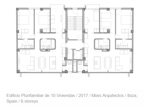 A diagram of a single staircase apartment building in Ibiza, Spain.