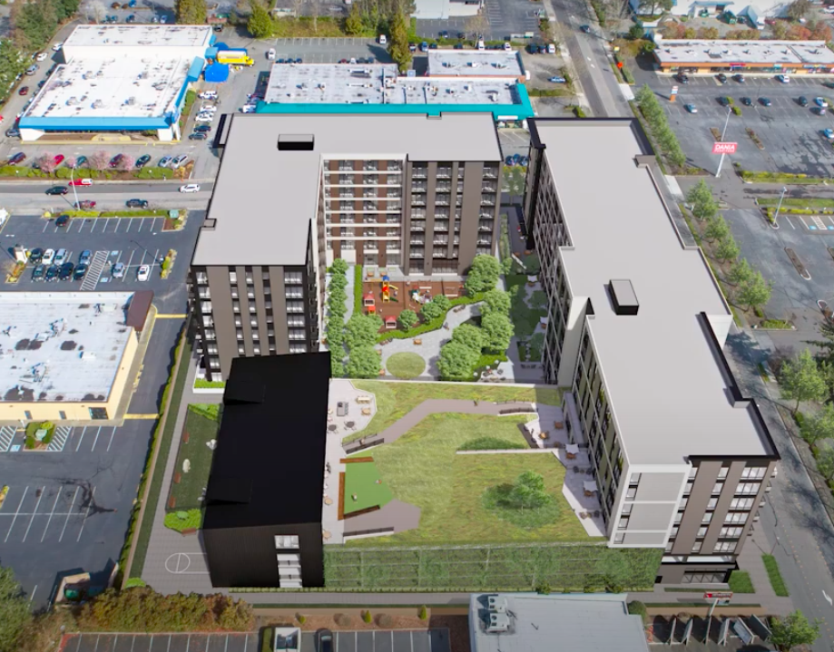 A rendering of the Ember development, which includes a green roof.