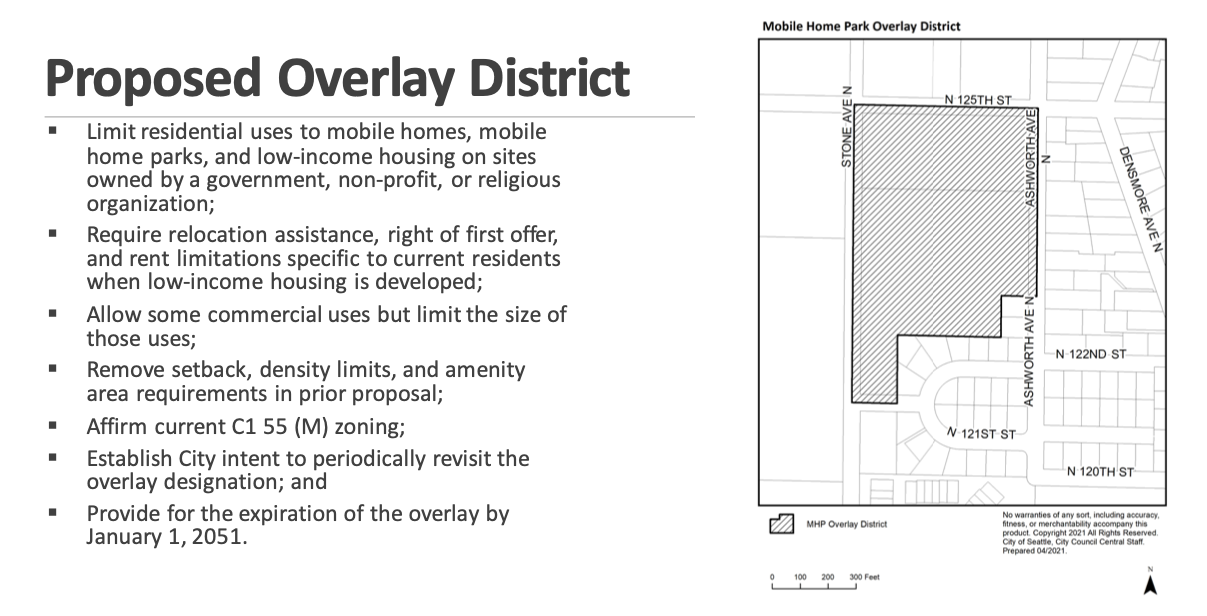 A map of the proposed overlay district and list of the overlay district's requirements.