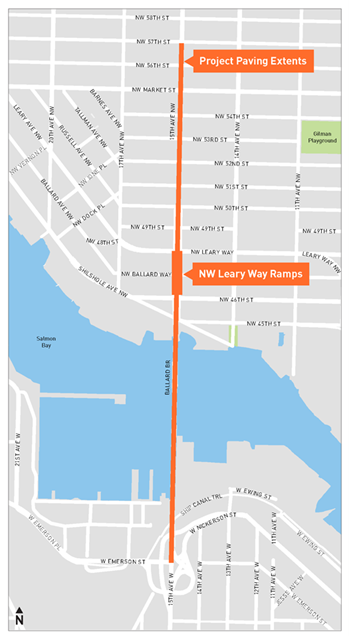 Map of the repaving project from 57th Street to Emerson
