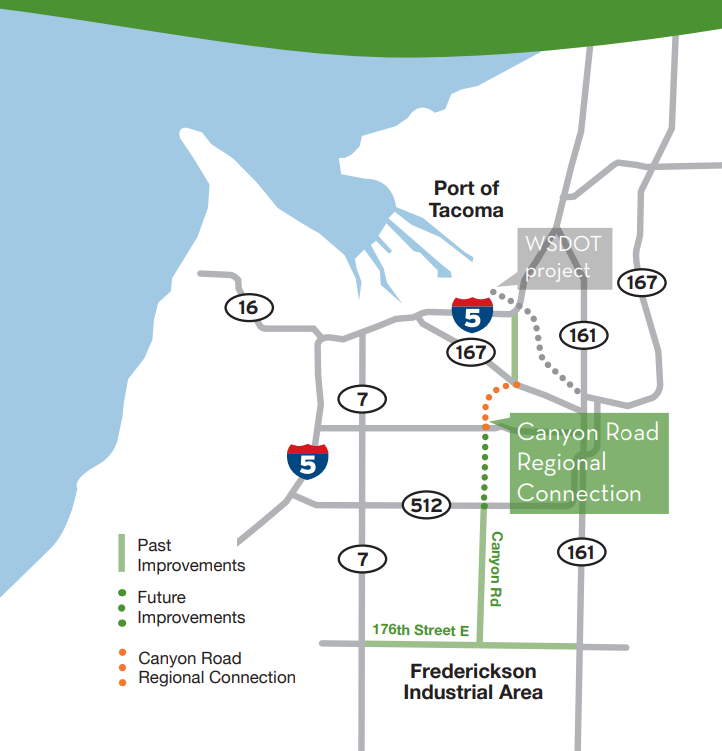 A sparse map showing the Canyon Road expansion in relation to SR 167 expansion